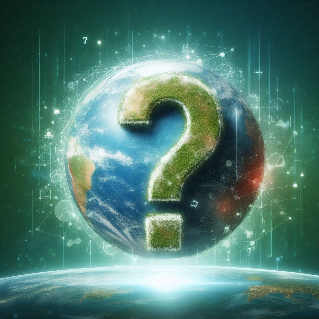 A question mark on the background of a green planet Earth
